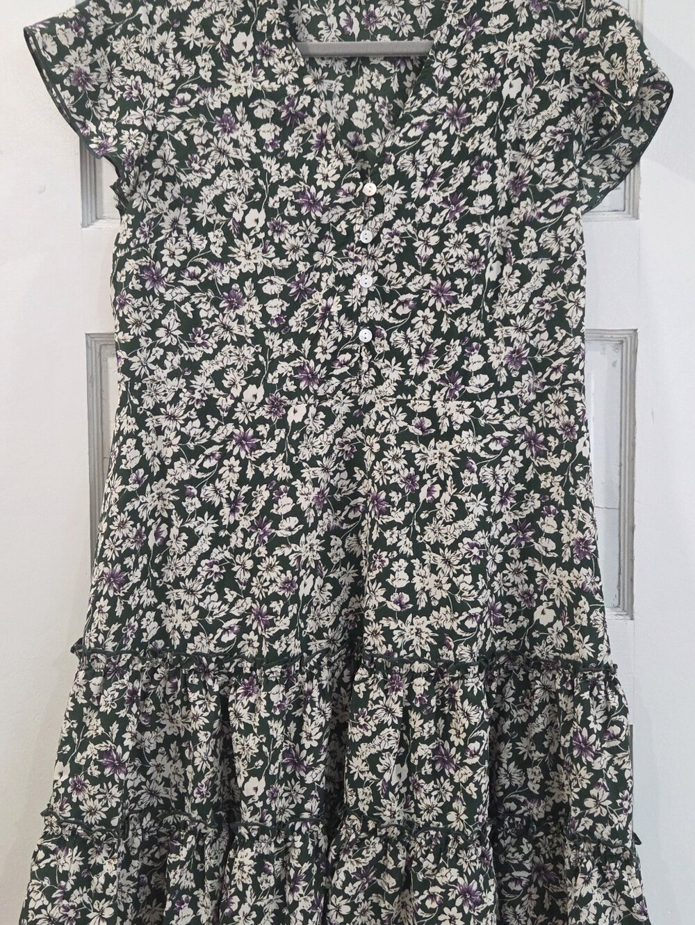 Kirundo Green Floral Kids Skirt - Green with Purple & Cream Flowers